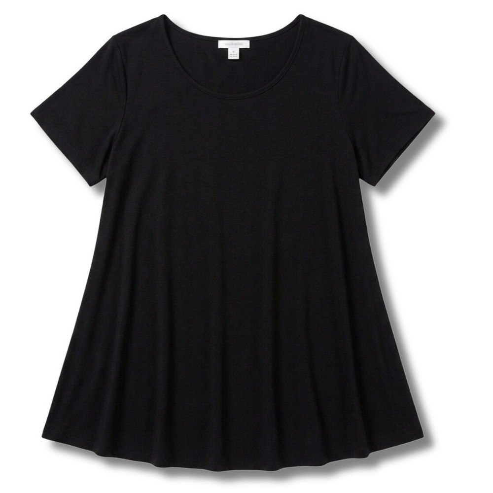 Lapasa Tunic Top Women Medium Black Short Sleeve Flowy Scoop Neck NWT Minimal